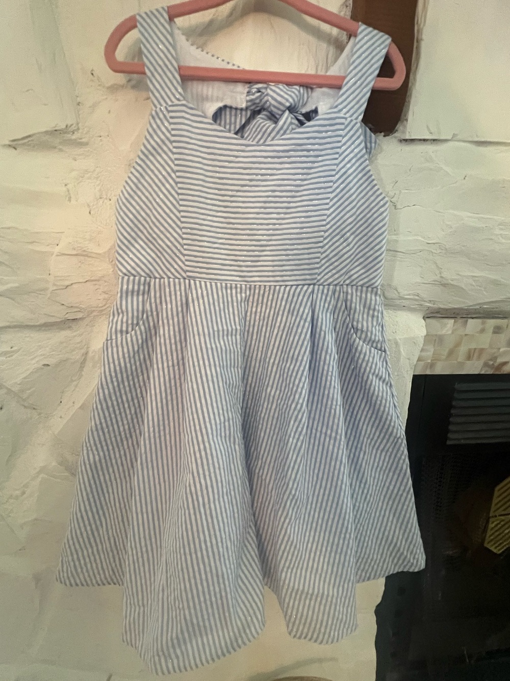 NWOT Seersucker Rare Editions Bow Back Blue and White Striped Sundress